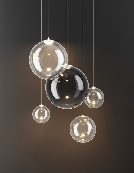 Lodes Designové závěsné LED svítidlo RANDOM SOLO, 3W, ø 23 cm, CRI90 Teplota světla: 2700K, Barva stínidla: Sněhově bílá, Barva kabelu: transparentní