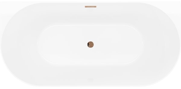 Mexen Oval Slim, volně stojící vana ke zdi, 170 x 80 cm, bílá-šedá, růžové zlato přepad, 52661708062-60