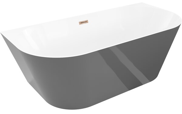 Mexen Oval Slim, volně stojící vana ke zdi, 170 x 80 cm, bílá-šedá, růžové zlato přepad, 52661708062-60