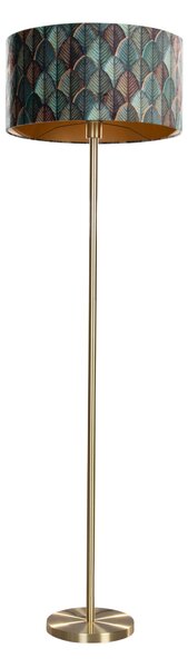 Stojací lampa mosazná s sametovým stínidlem, design listů a zlatým vnitřkem 50/50/25 - Simplo