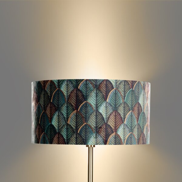 Stojací lampa mosazná s sametovým stínidlem, design listů a zlatým vnitřkem 50/50/25 - Simplo