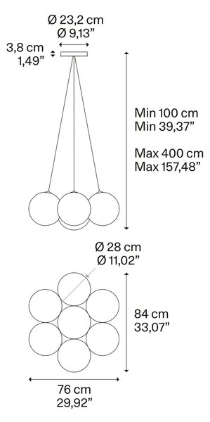 Lodes Designové závěsné LED svítidlo RANDOM CLOUD, 7x ø28cm, š. 76 cm, CRI90 Barva: Sněhově bílá, Teplota světla: 2700K - teplá bílá