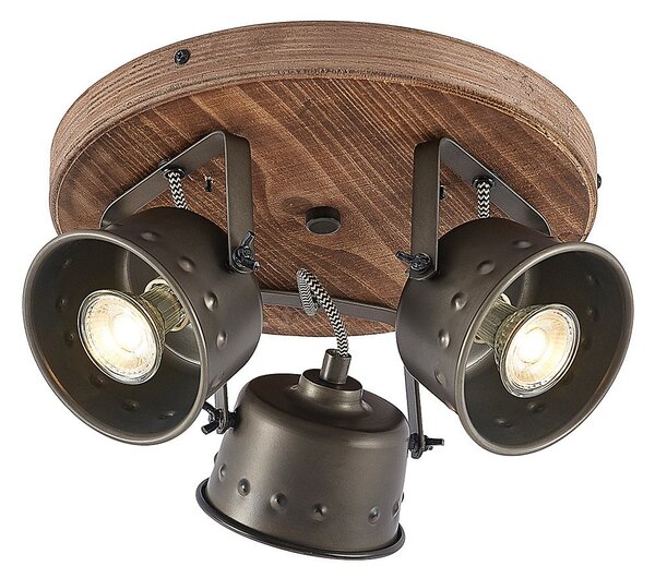 Stropní Lampa Lindby, Rubinjo, stmívatelné, Dřevo, Obývací pokoj, Kov, Vintage