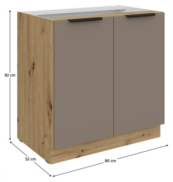 Kondela Dolní kuchyňská skříňka Frisbo 80 D 2F BB - sandgrau / dub artisan