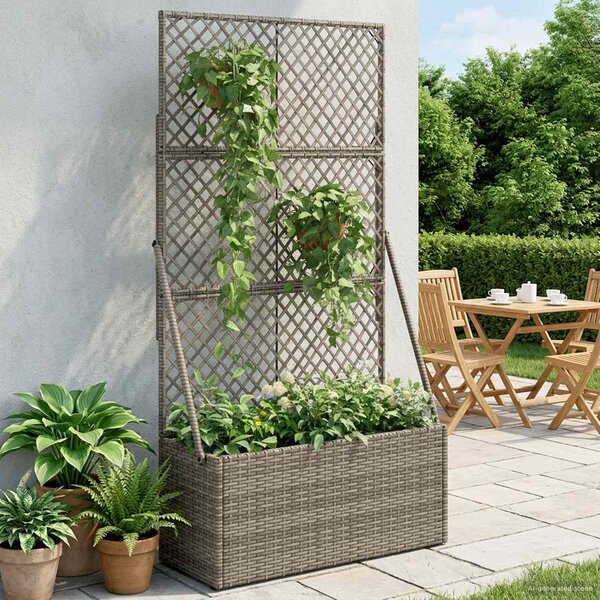 Zahradní květináč s trellisem Šedá 70 x 30 x 135 cm polyratan