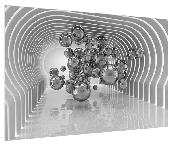 Abstraktní černobílý obraz - bubliny (90x60 cm)