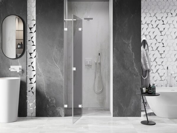 Mexen Lunar L, levé otočné sprchové dveře 70 cm, 8mm čiré sklo, bílý profil, 834L-070-000-20-00-L