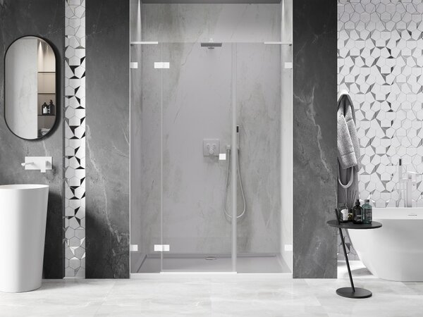 Mexen Lunar L, levé otočné sprchové dveře 135 cm, 8mm čiré sklo, bílý profil, 834SL-135-050-20-00-L