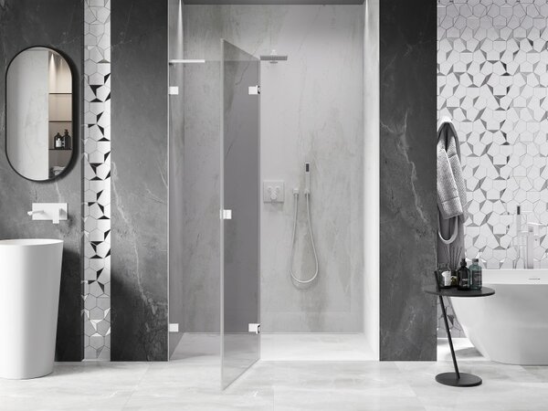 Mexen Lunar L, levé otočné sprchové dveře 130 cm, 8mm čiré sklo, bílý profil, 834L-130-000-20-00-L