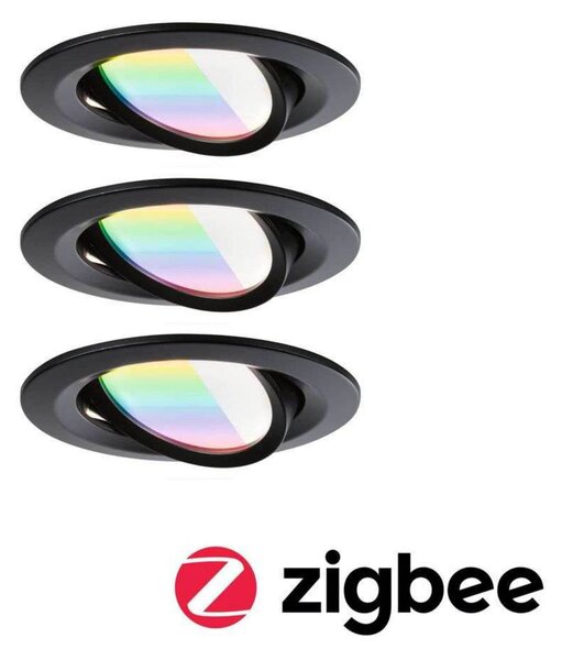 Paulmann LED vestavná svítidla Nova Coin Smart černá RGBW, sada 3 ks, 8,4 cm, stmívatelný, Černá, Obývací pokoj / jídelna, Hliník, Moderní, Podhledové stropní svítidlo