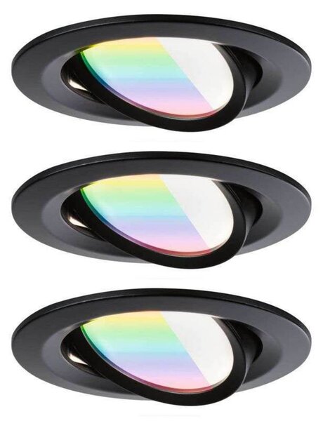 Paulmann LED vestavná svítidla Nova Coin Smart černá RGBW, sada 3 ks, 8,4 cm, stmívatelný, Černá, Obývací pokoj / jídelna, Hliník, Moderní, Podhledové stropní svítidlo