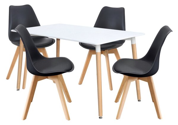 Jídelní stůl 140x90 QUATRO bílý + 4 židle QUATRO černé