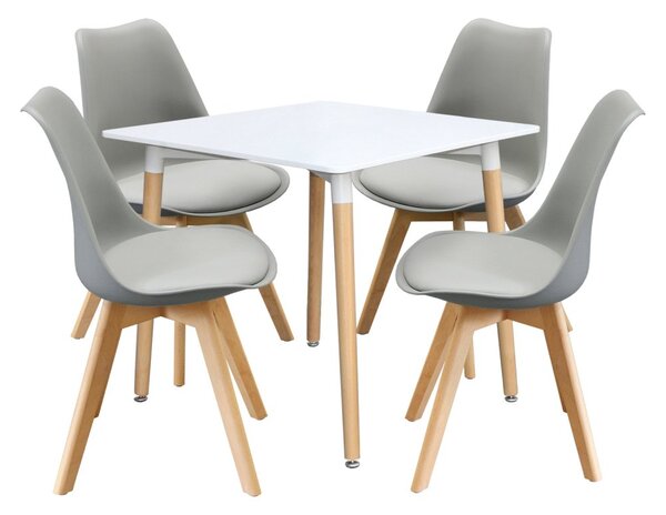 Jídelní stůl 80x80 QUATRO bílý + 4 židle QUATRO šedé