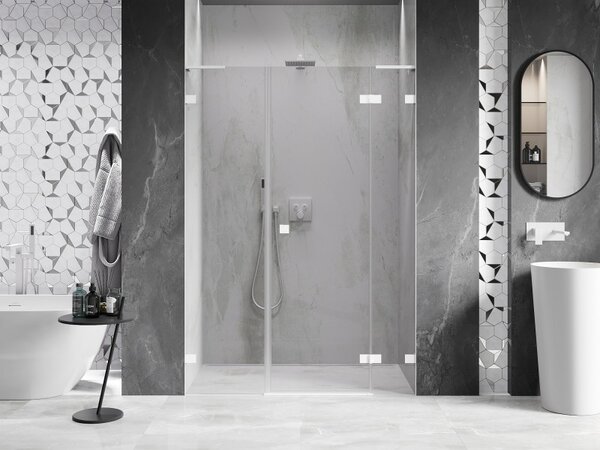 Mexen Lunar L, pravé otočné sprchové dveře 135 cm, 8mm čiré sklo, bílý profil, 834SL-135-050-20-00-P