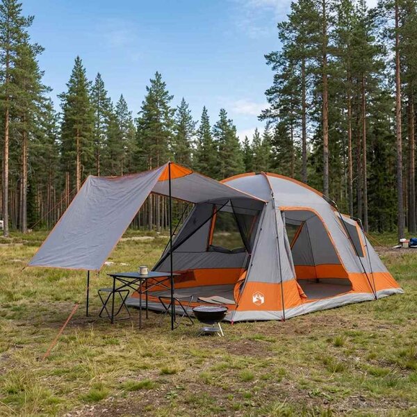 Chata stan se střechou Šedá a oranžová 12 osob Polyester a ocel