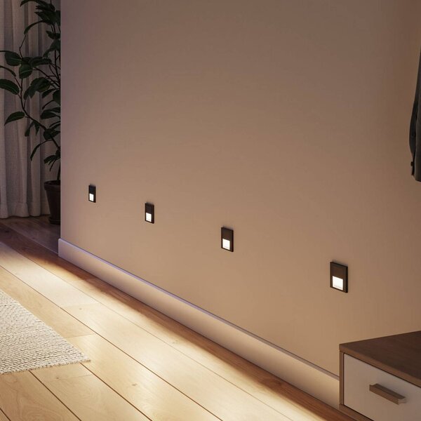 Paulmann LED vestavná nástěnná lampa Tsaro se senzorem, černá, plast, Černá, Chodba, Plast, Moderní