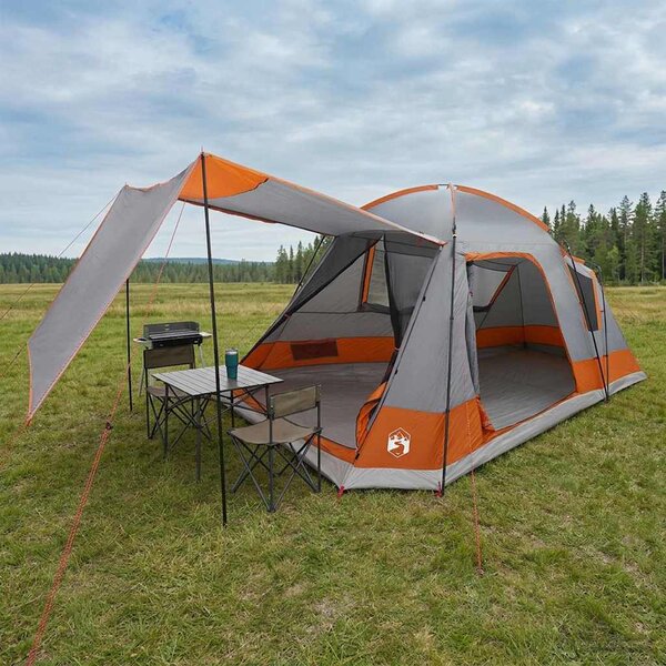 Chata stan se střechou Šedá a oranžová 8 osob Polyester a ocel