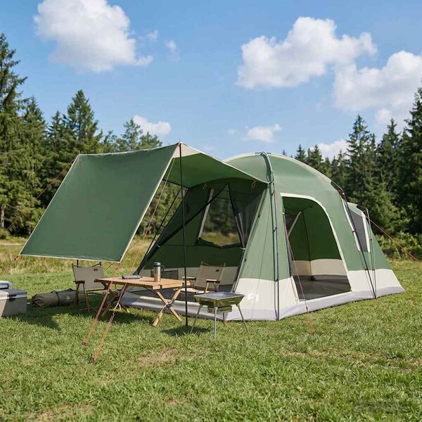 Chata stan se střechou Zelená 8 osob Polyester a ocel