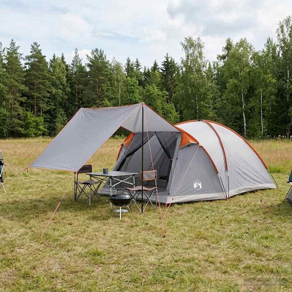 Chata stan se střechou Šedá a oranžová 6 osob Polyester a ocel