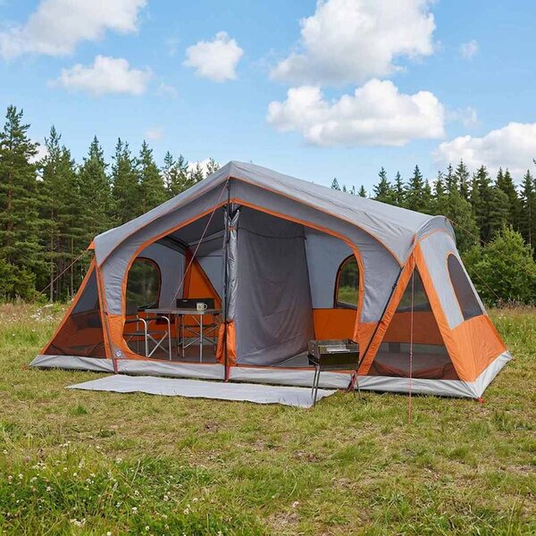 Chata stan Šedá a oranžová 480 x 273 x 205 cm Polyester a ocel