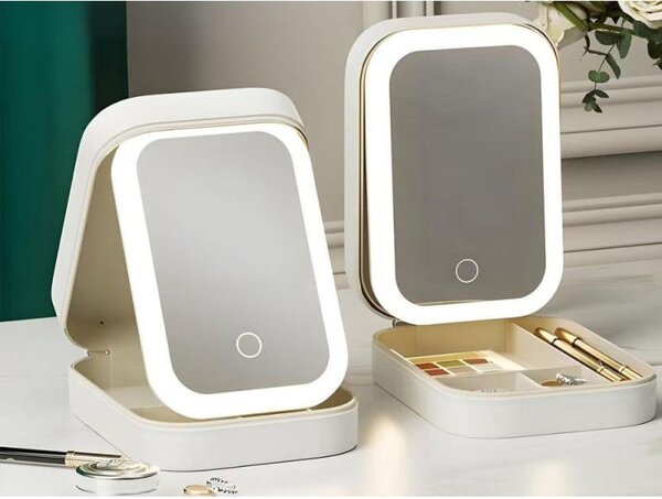 Verk 27637 Cestovní kosmetický organizér s LED zrcátkem, USB, bílý