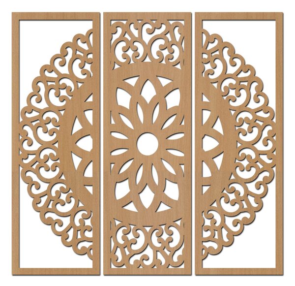 Dřevěná mandala OHEŇ Barevný vzor: Buk, Rozměry (cm): 70x65