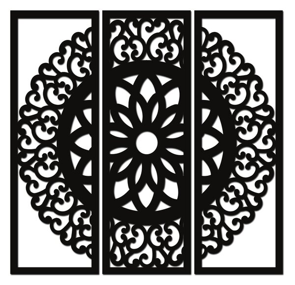 Dřevěná mandala OHEŇ Barevný vzor: Černá, Rozměry (cm): 70x65