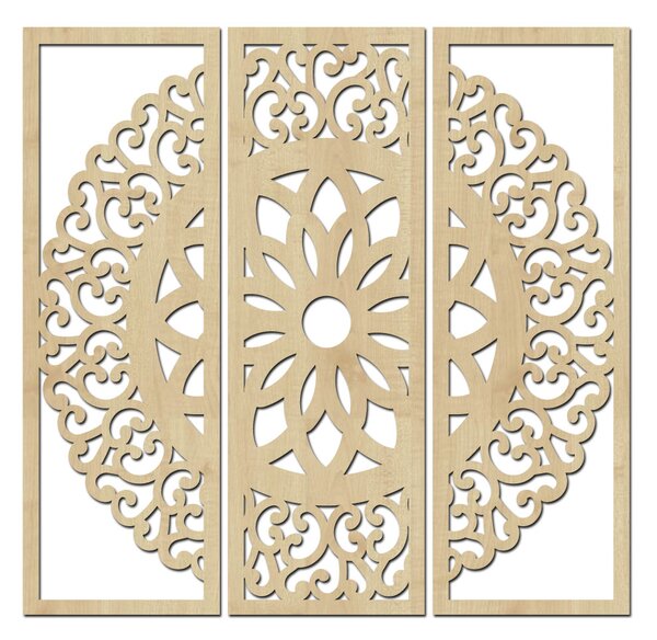 Dřevěná mandala OHEŇ Barevný vzor: Javor, Rozměry (cm): 70x65