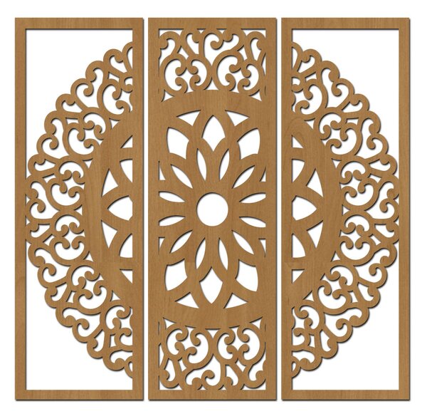 Dřevěná mandala OHEŇ Barevný vzor: Buk, Rozměry (cm): 95x90