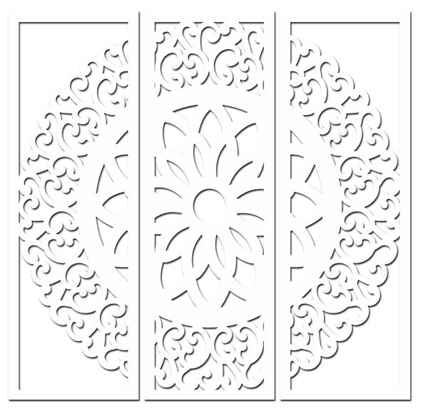 Dřevěná mandala OHEŇ Barevný vzor: Bílá, Rozměry (cm): 70x65
