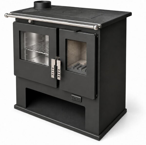 EEK A+ - Verso CS Inox 7,7 kW krbová kamna na dřevo s nerezovou ocelí vlevo
