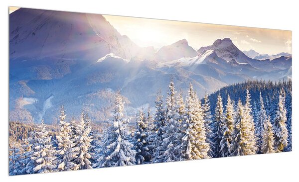 Zimní obraz lesní horské krajiny (100x40 cm)