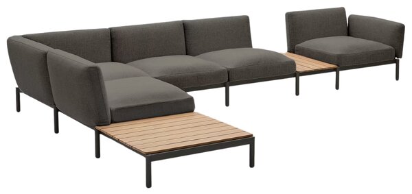 Kave Home Zahradní rohová pohovka Sorells 446 cm se stolky se šedou podnoží