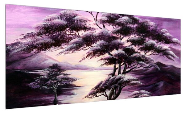 Fialový obraz stromu (100x40 cm)