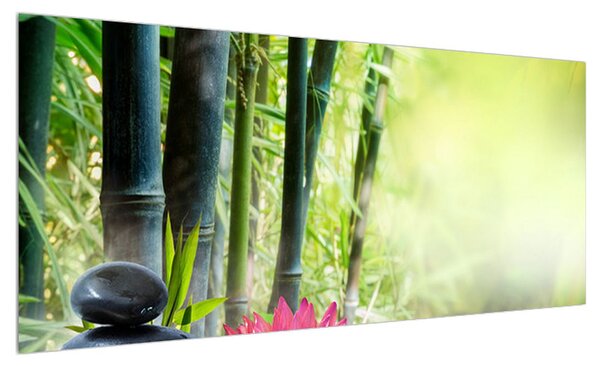 Obrázek lotusu, bambusu a svíčky (100x40 cm)