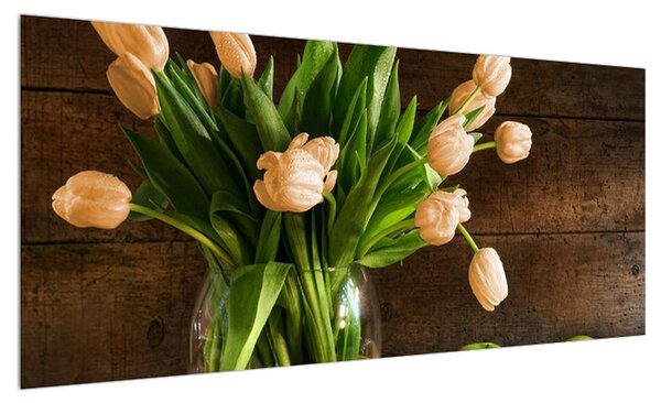 Obraz tulipánů ve váze (100x40 cm)