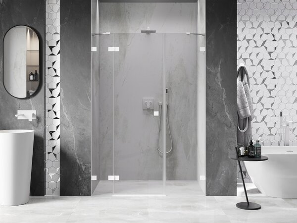 Mexen Lunar, levé otočné sprchové dveře 125 cm, 8mm čiré sklo, bílý profil, 834S-125-050-20-00-L