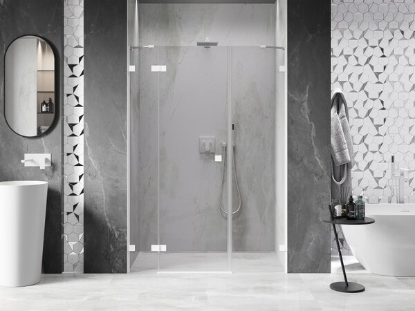 Mexen Lunar, levé otočné sprchové dveře 125 cm, 8mm čiré sklo, bílý profil, 834S-125-050-20-00-L