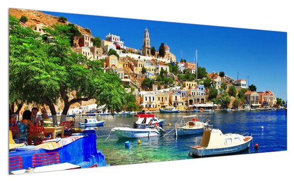 Letní obraz středomořského přístavu (100x40 cm)