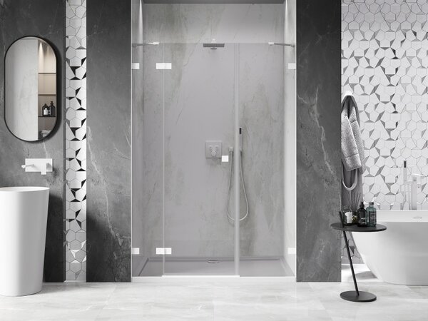 Mexen Lunar, levé otočné sprchové dveře 125 cm, 8mm čiré sklo, bílý profil, 834S-125-050-20-00-L