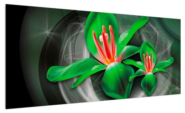 Moderní zelený obraz květů (100x40 cm)