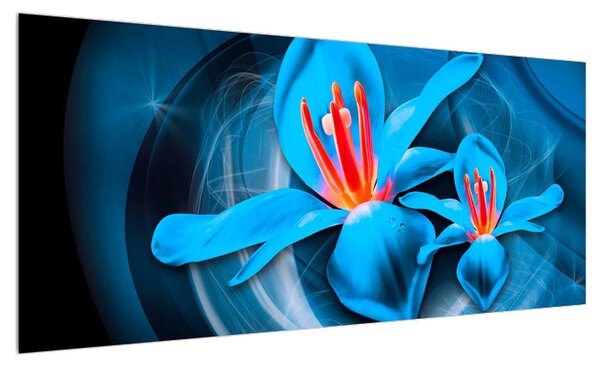 Moderní modrý obraz květů (100x40 cm)