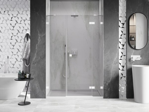 Mexen Lunar, pravé otočné sprchové dveře 125 cm, 8mm čiré sklo, bílý profil, 834S-125-050-20-00-P