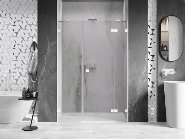 Mexen Lunar, pravé otočné sprchové dveře 125 cm, 8mm čiré sklo, bílý profil, 834S-125-050-20-00-P