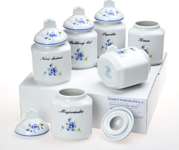 Souprava porcelánových kořenek s pomněnkami z českého porcelánu
