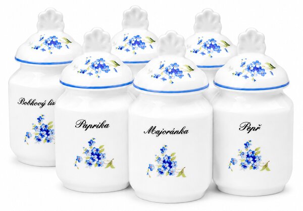Souprava porcelánových kořenek s pomněnkami z českého porcelánu