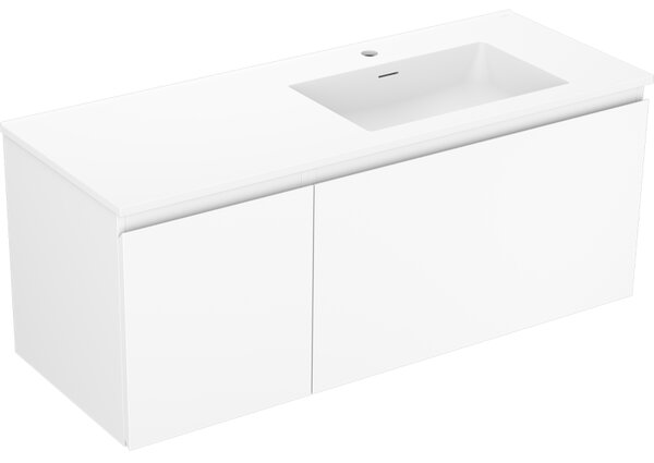 Mexen Orio, koupelnová skříňka 120 cm s pravým umyvadlem Otis, 1S, 1D, bílá matná, 91A13-12047-3-BBFF01-W18P01