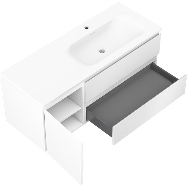 Mexen Orio, koupelnová skříňka 120 cm s pravým umyvadlem Vela, 2S, 1D, bílá matná, 91A13-12047-3-BBFFFF01-W23P01