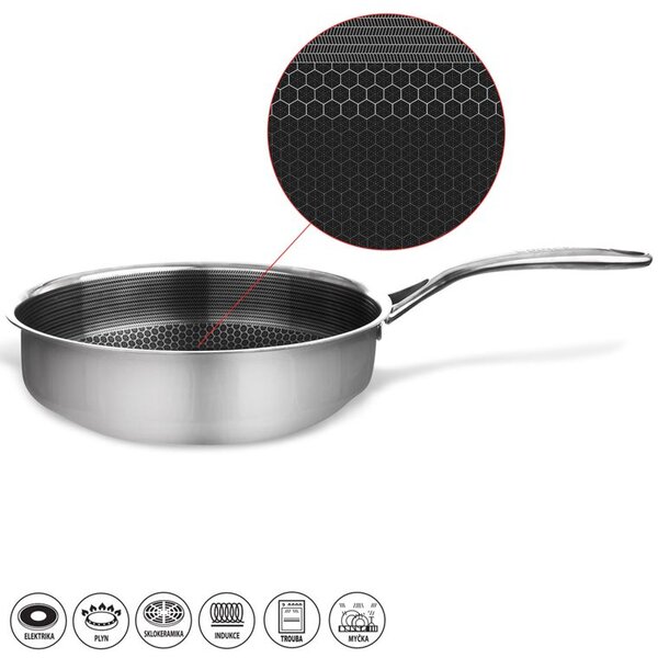 Nerezová pánev s nepřilnavým povrchem COOKCELL průměr 26 cm vysoká