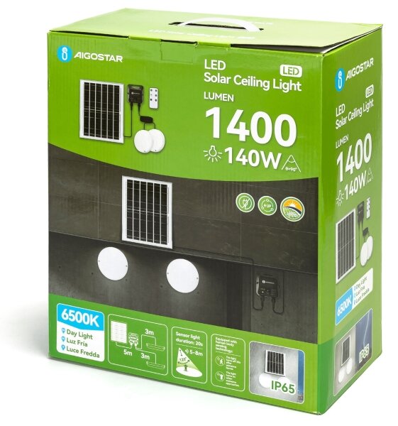 Aigostar - SADA 2x LED Solární stropní svítidlo LED/3,7V 12000 mAh IP65 + DO